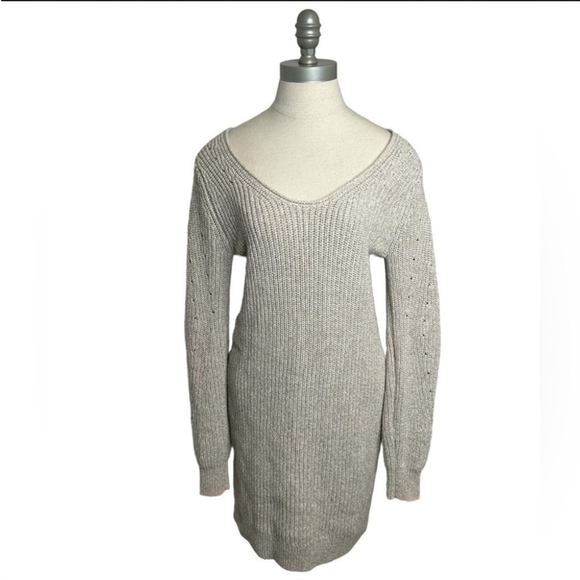 Abercrombie & Fitch Oatmeal Sand Long Sleeve Knit Tunic Sweater Dress Small Tall - Picture 4 of 10